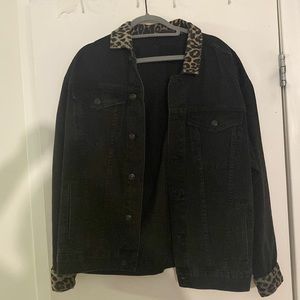 Men’s denim jacket with cheetah print detail